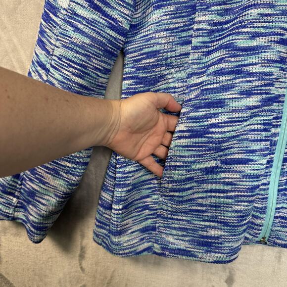 Spyder Jacket Womens XL Blue Aqua Full Zip Sweater Fleece Stand Collar Space Dye - Picture 4 of 12